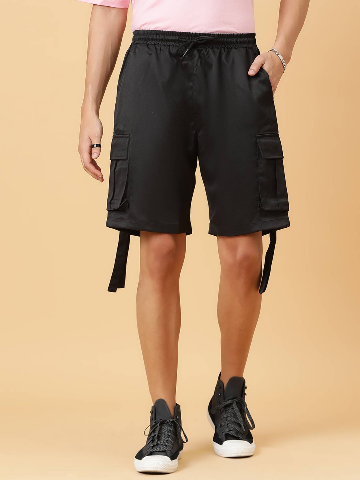KOTTY  Solid Men Black Cargo Shorts