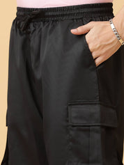 KOTTY  Solid Men Black Cargo Shorts