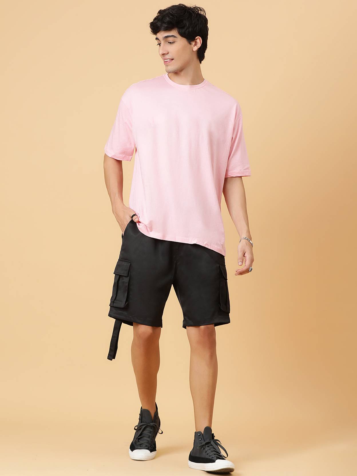 KOTTY  Solid Men Black Cargo Shorts