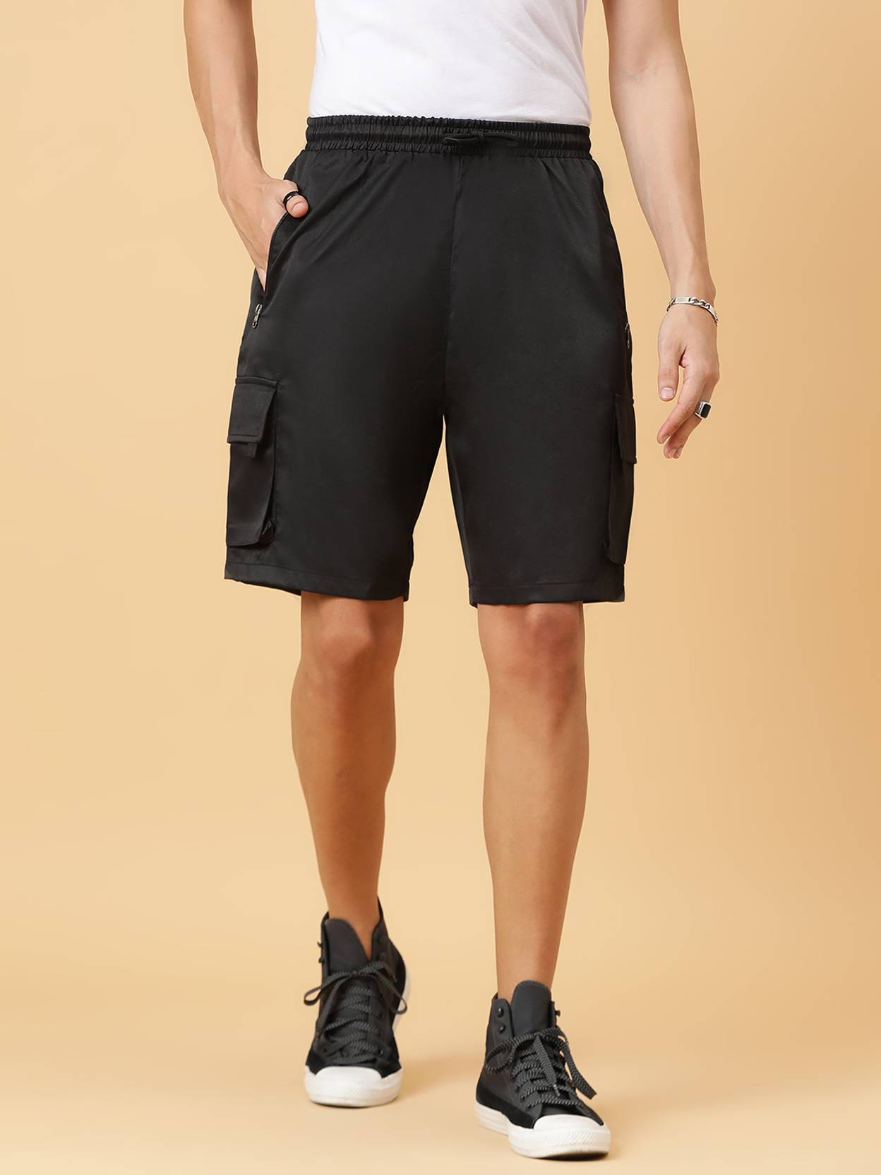 KOTTY  Solid Men Black Regular Shorts