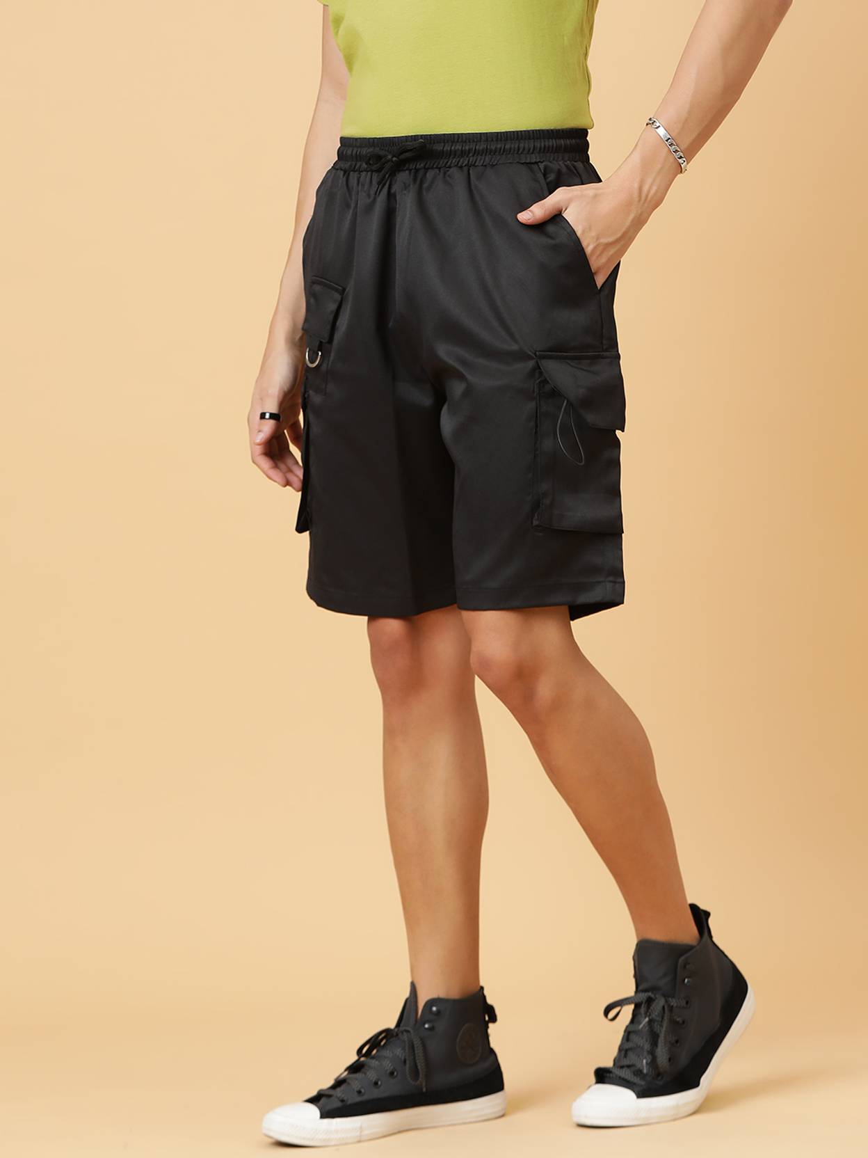 KOTTY  Solid Men Black Regular Shorts
