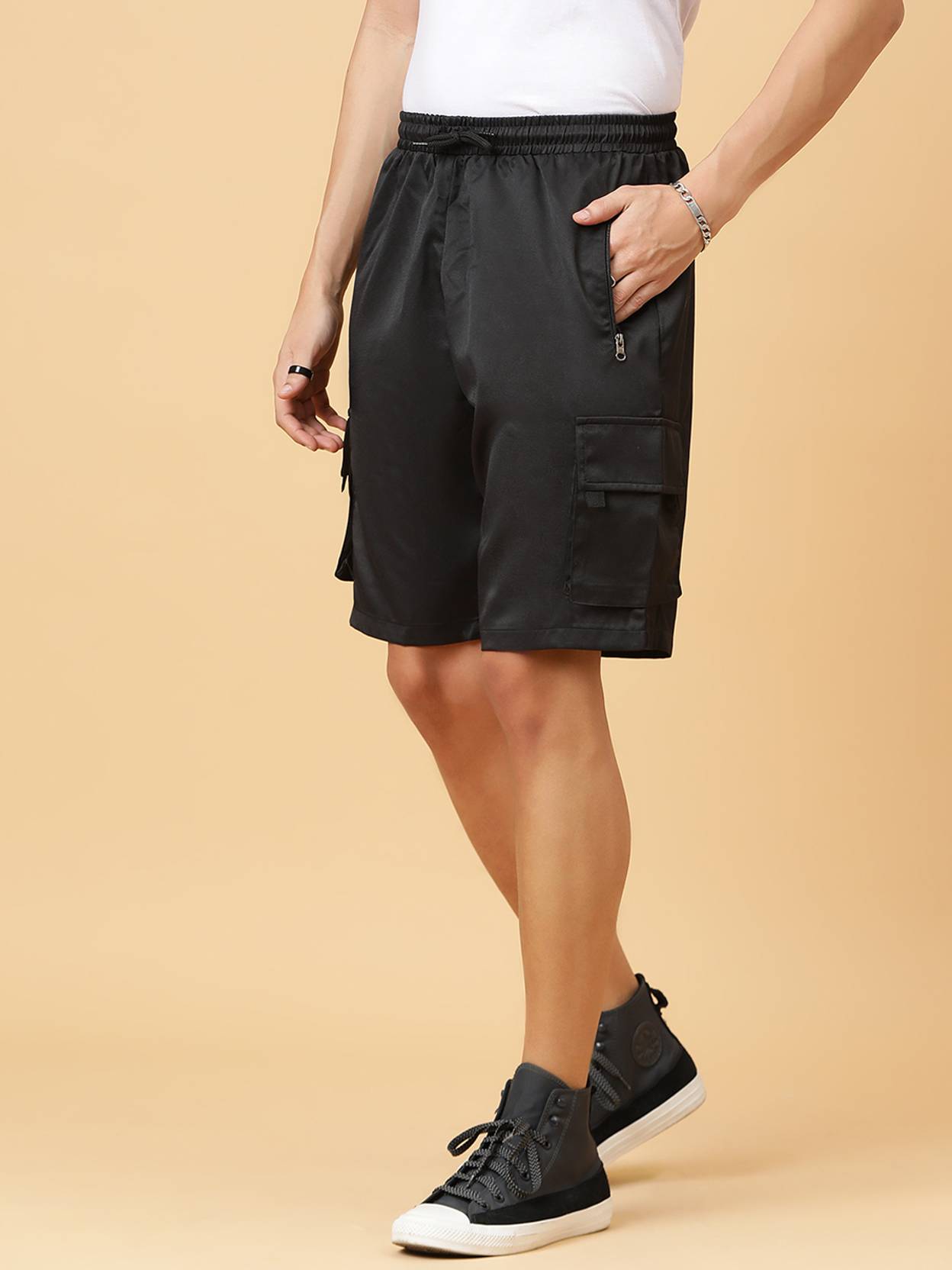 KOTTY  Solid Men Black Regular Shorts