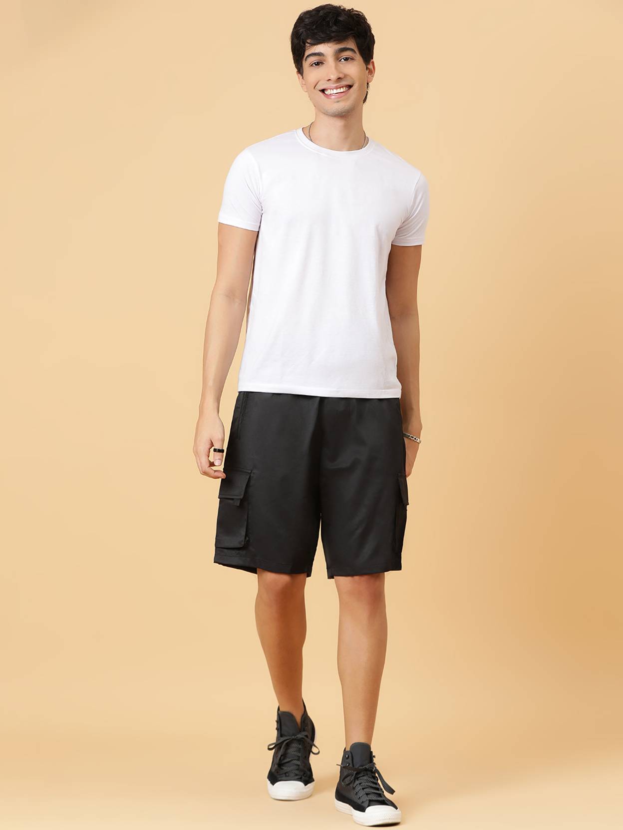 KOTTY  Solid Men Black Regular Shorts