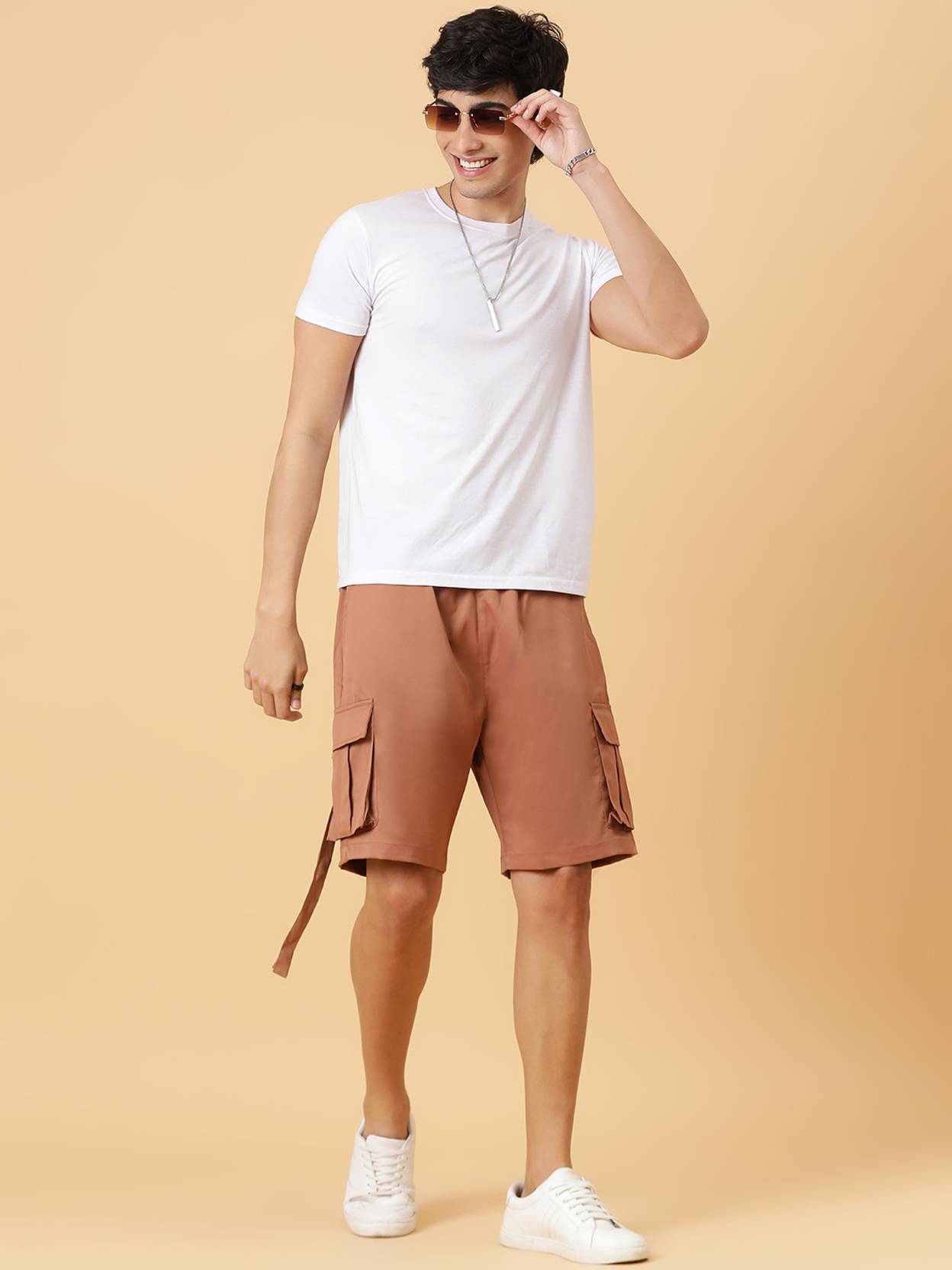 KOTTY  Solid Men Brown Cargo Shorts