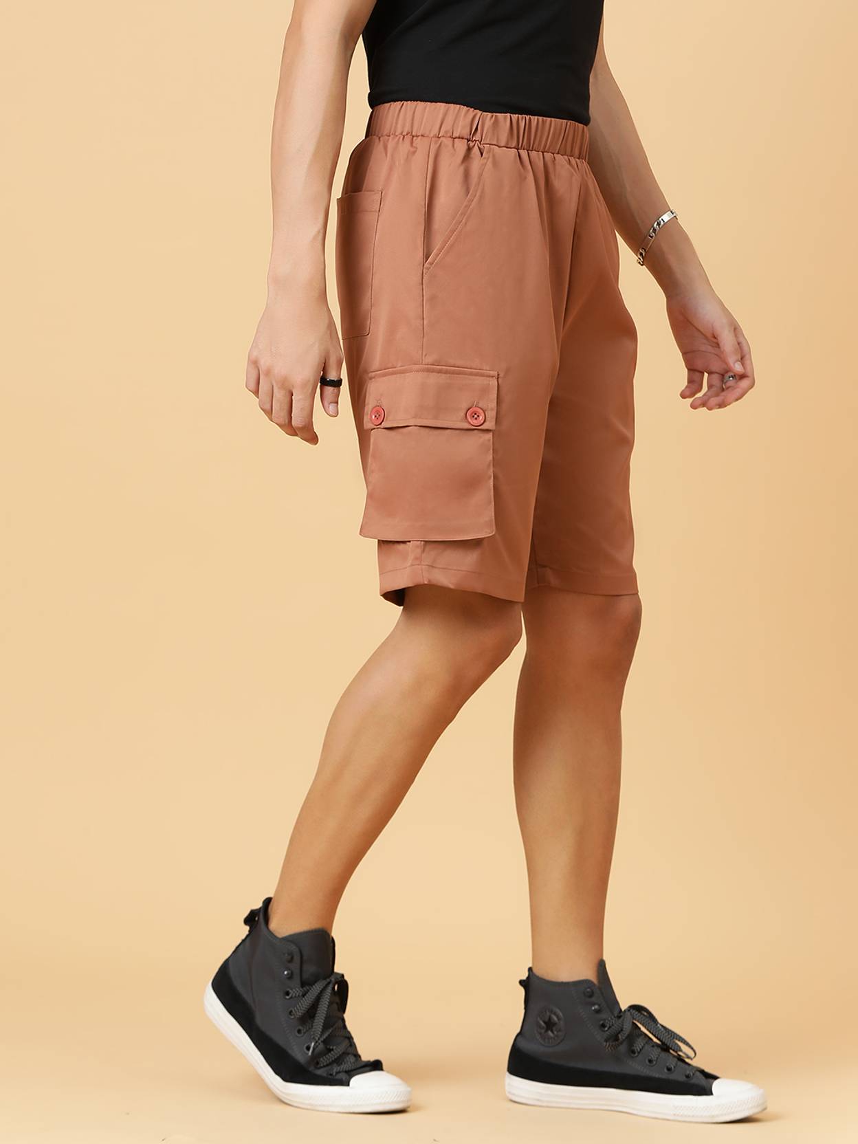 KOTTY  Solid Men Brown Regular Shorts