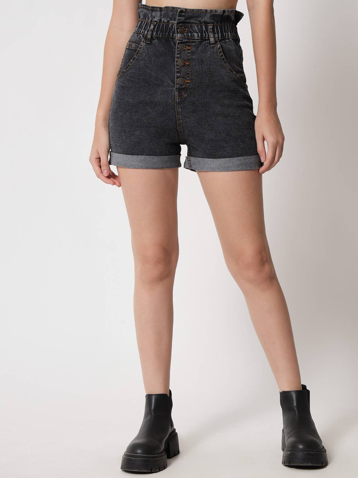 KOTTY  Solid Women Black Denim Shorts