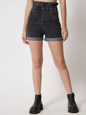 KOTTY  Solid Women Black Denim Shorts