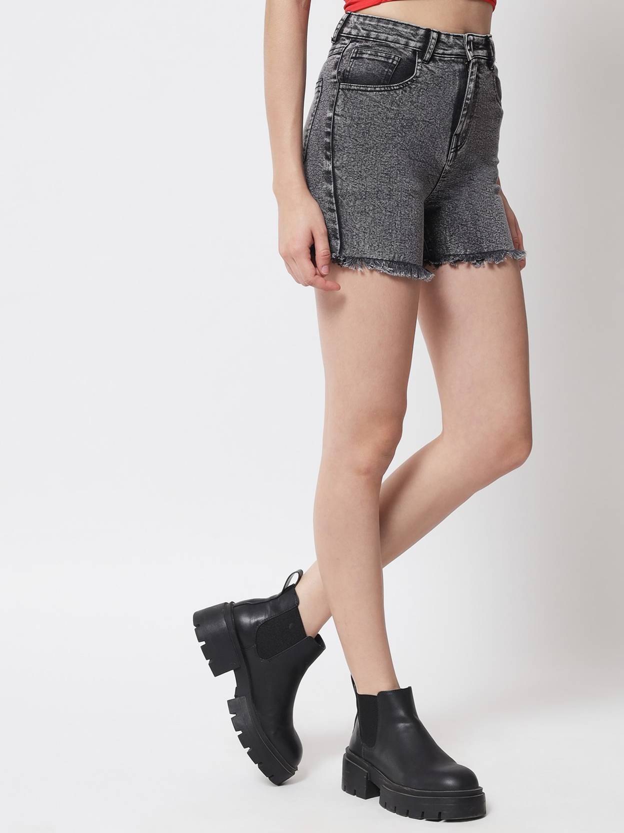 KOTTY  Solid Women Black Denim Shorts