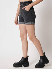 KOTTY  Solid Women Black Denim Shorts