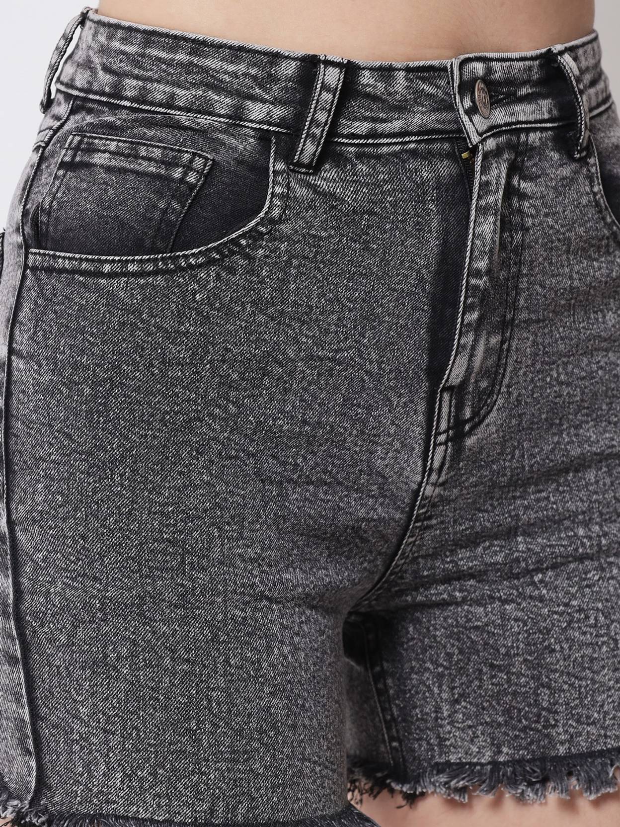 KOTTY  Solid Women Black Denim Shorts