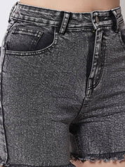 KOTTY  Solid Women Black Denim Shorts