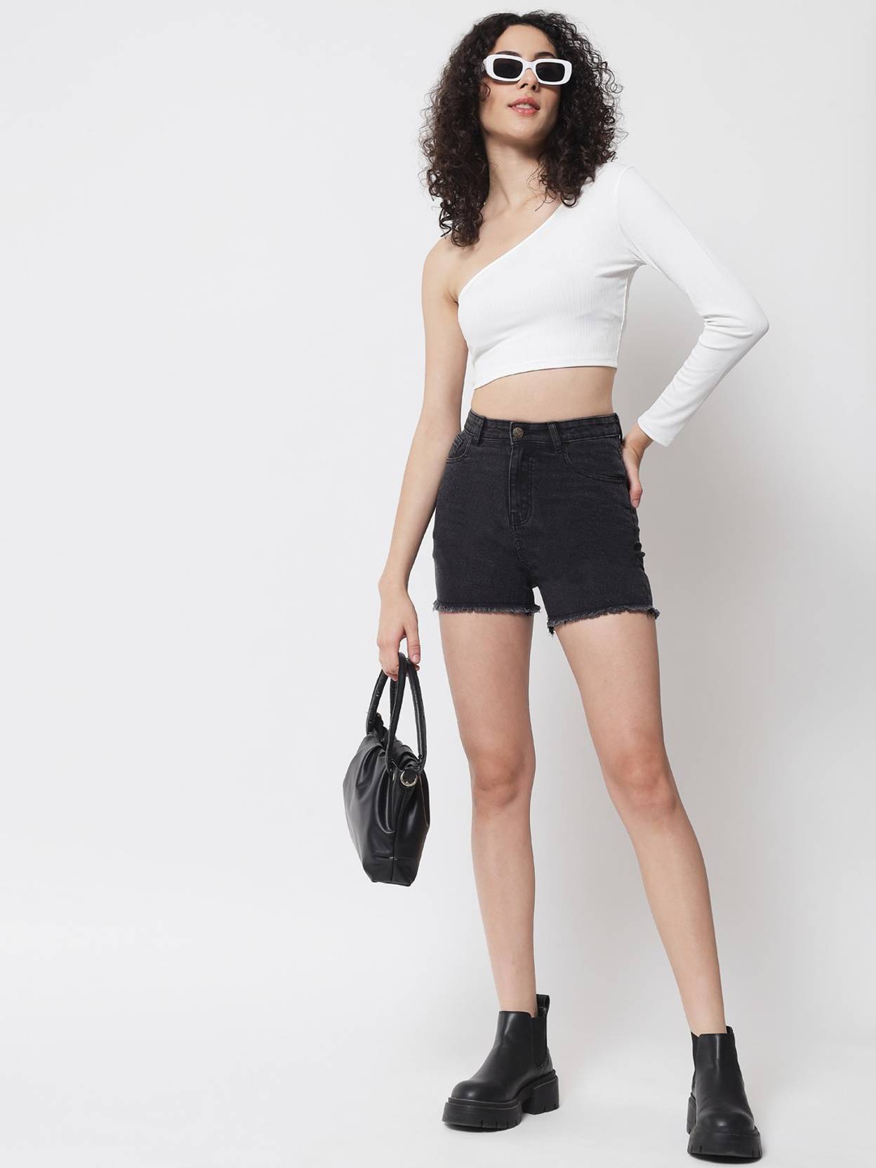 KOTTY  Solid Women Black Denim Shorts