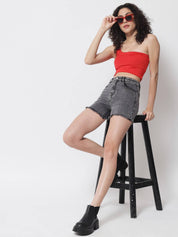 KOTTY  Solid Women Black Denim Shorts