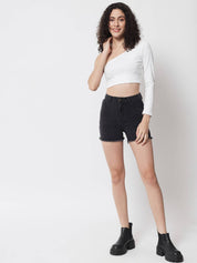 KOTTY  Solid Women Black Denim Shorts