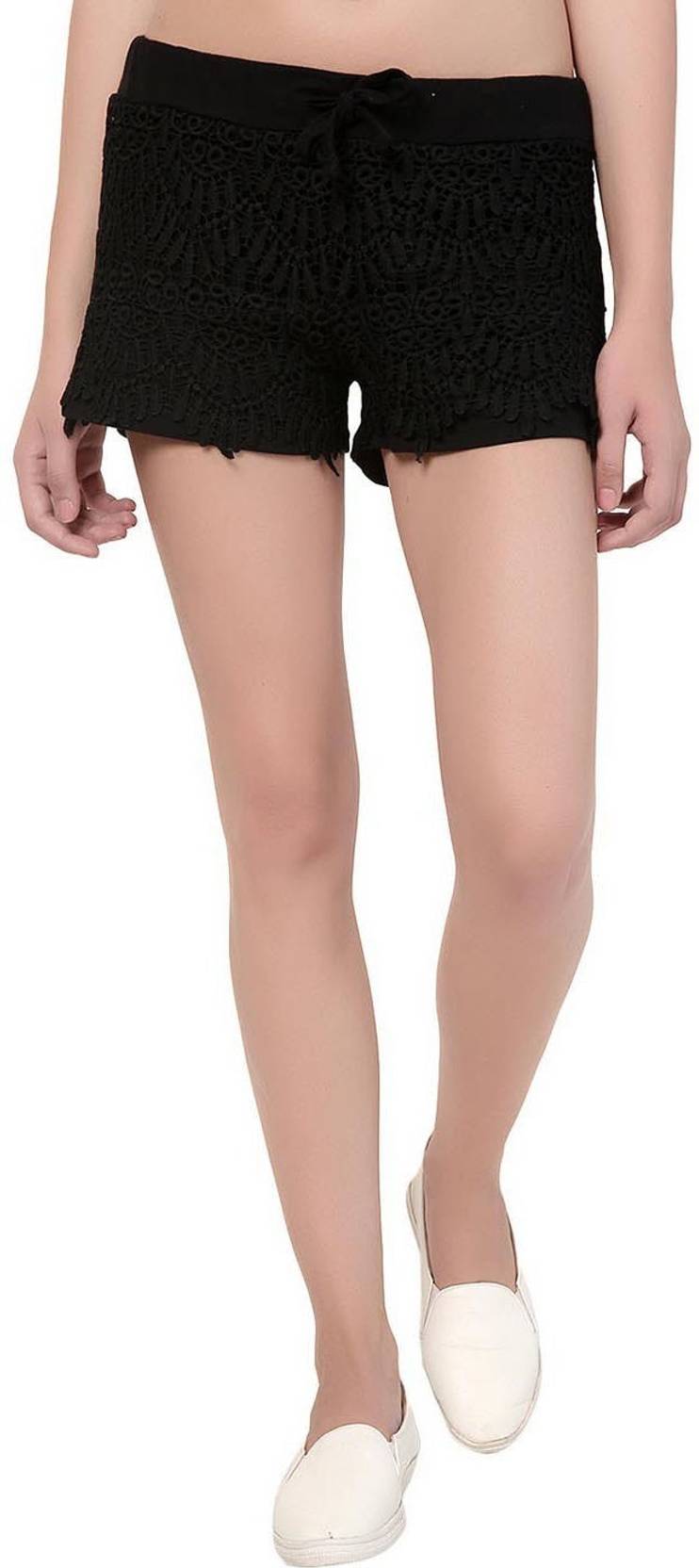 KOTTY  Solid Women Black Regular Shorts