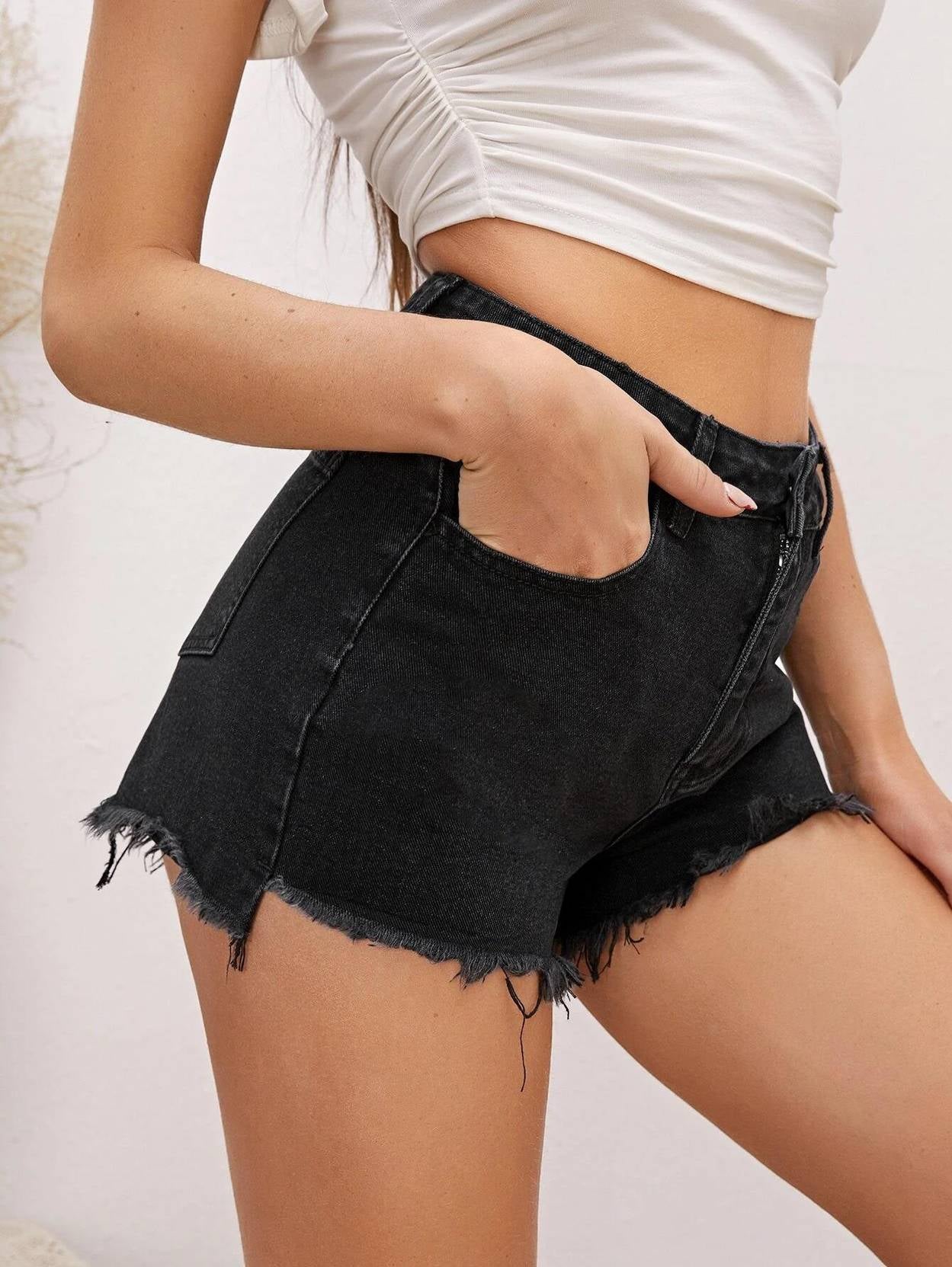 KOTTY  Solid Women Black Regular Shorts