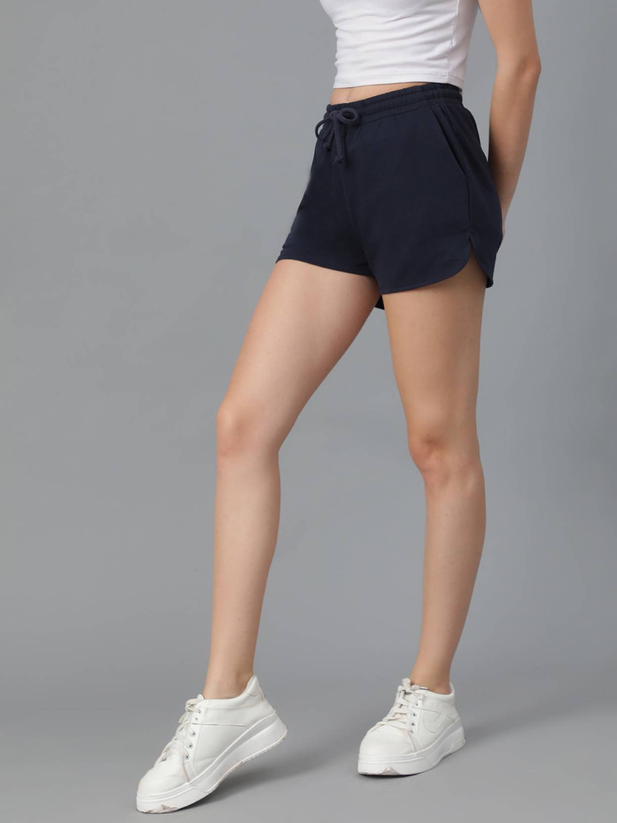 KOTTY  Solid Women Dark Blue Regular Shorts