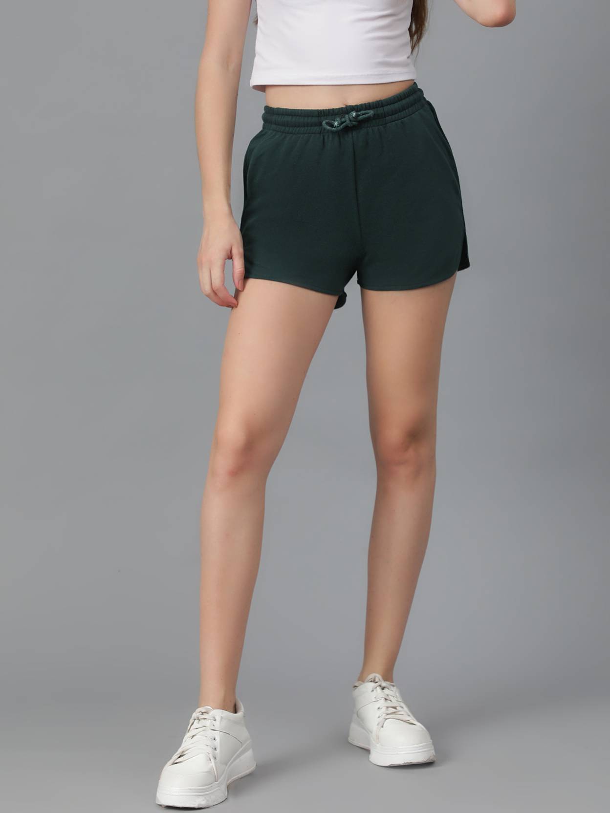 KOTTY  Solid Women Dark Green Regular Shorts