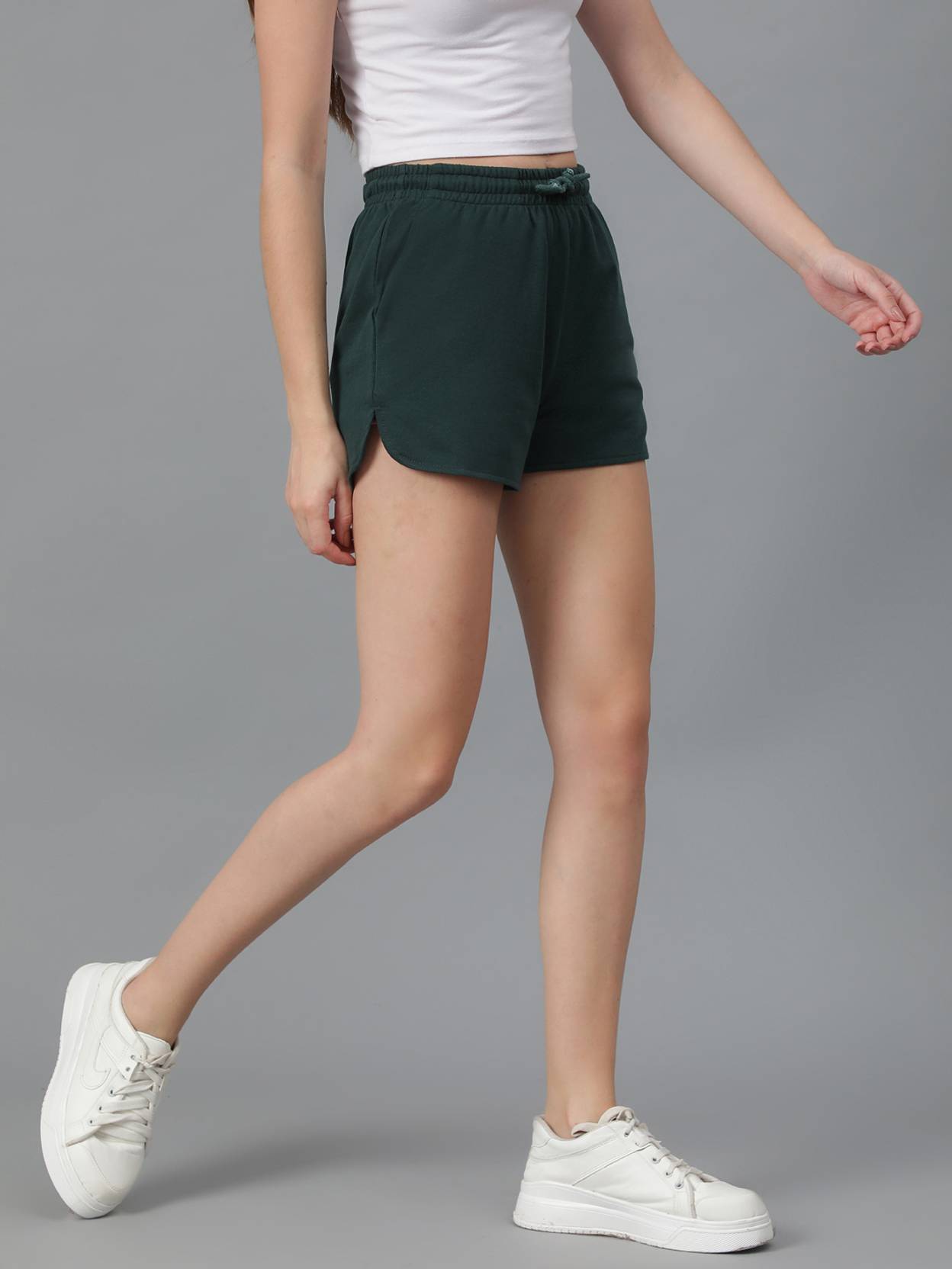 KOTTY  Solid Women Dark Green Regular Shorts