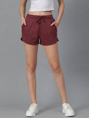 KOTTY  Solid Women Maroon Regular Shorts