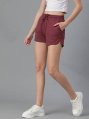 KOTTY  Solid Women Maroon Regular Shorts