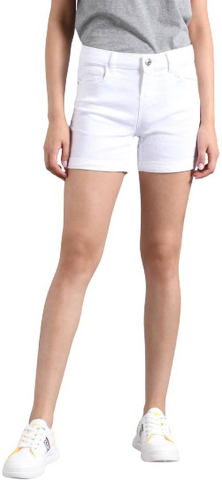 KOTTY  Solid Women White Denim Shorts