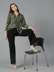 Kotty Women Spread Collar Floral Printed Cotton Oversized Casual Shirt