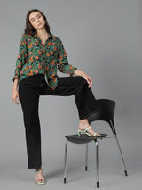 Kotty Women Spread Collar Floral Printed Cotton Oversized Casual Shirt