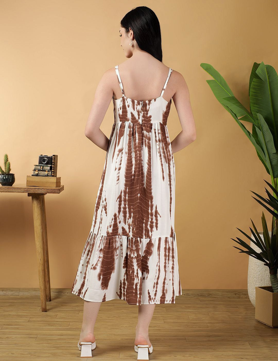 Kotty Tie And Dyed Dyed Shoulder Straps  Fit & Flare Midi Dress