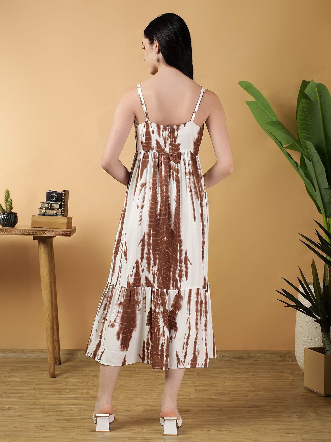 Kotty Tie And Dyed Dyed Shoulder Straps  Fit & Flare Midi Dress