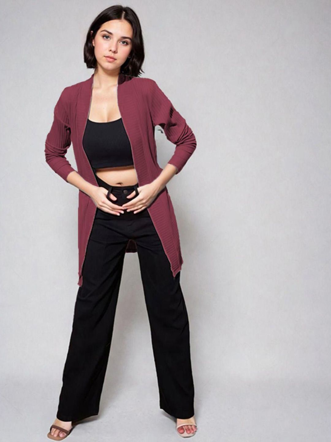 Kotty Shawl Collar Long Sleeves Longline Open Front Shrug