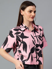 Kotty Women Comfort Spread Collar Floral Printed Crepe Oversized Casual Shirt