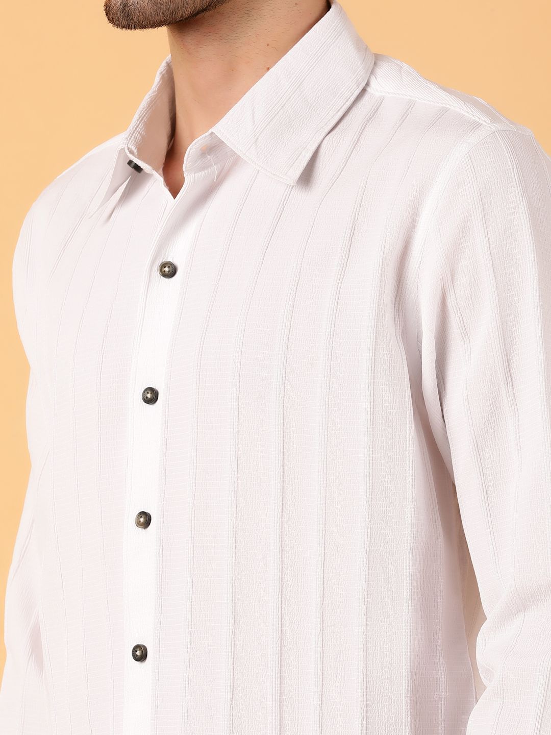 Kotty Men Relaxed Spread Collar Textured Cotton Casual Shirt