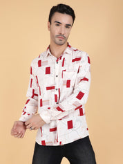 Kotty Men Relaxed Spread Collar Graphic Printed Cotton Casual Shirt