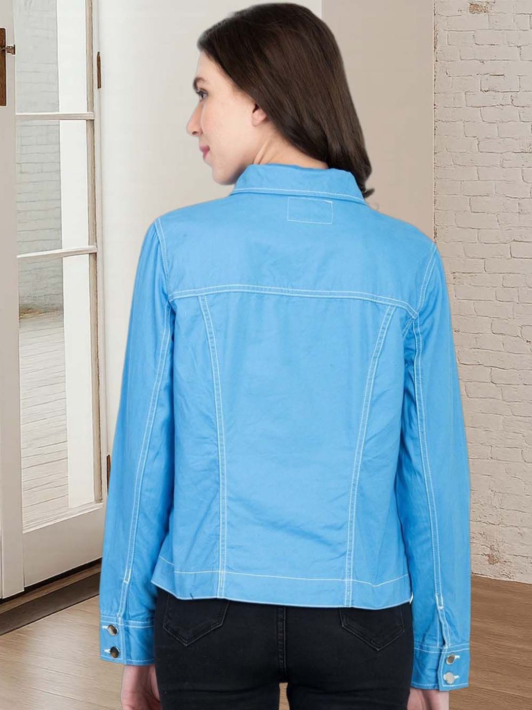 Kotty Women Spread Collar Solid Denim Jacket