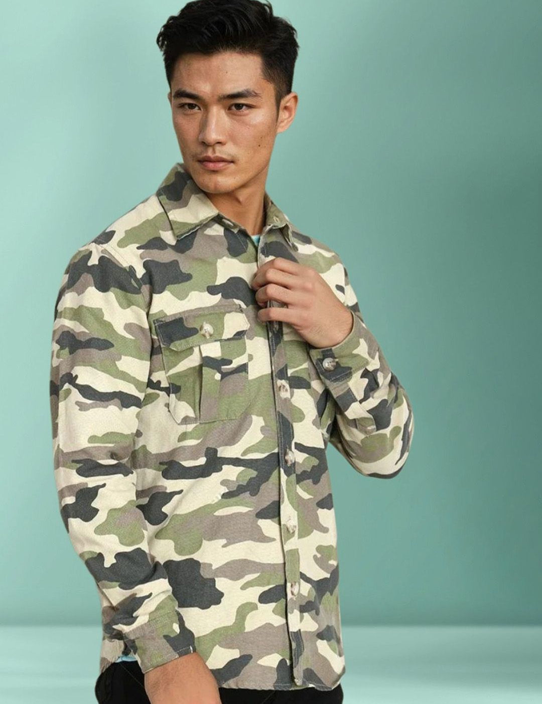 Kotty Men Camouflage Open Front Jacket