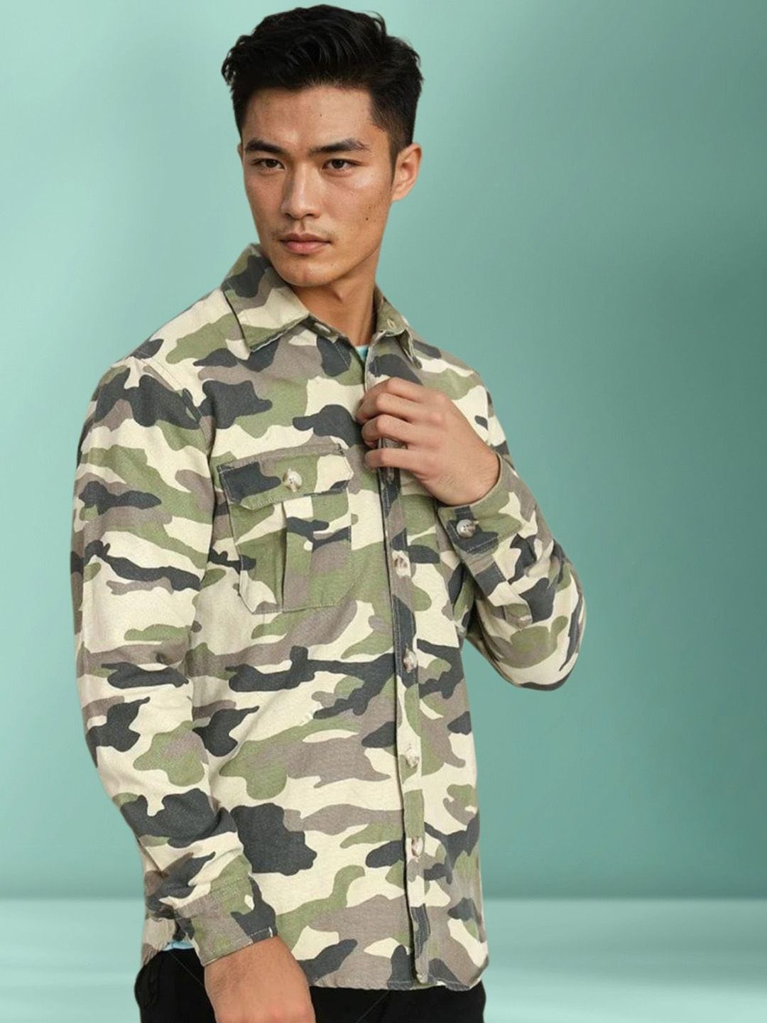 Kotty Men Camouflage Open Front Jacket