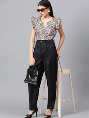 Kotty Women Floral Printed Sweetheart Neck Flutter Sleeves Top