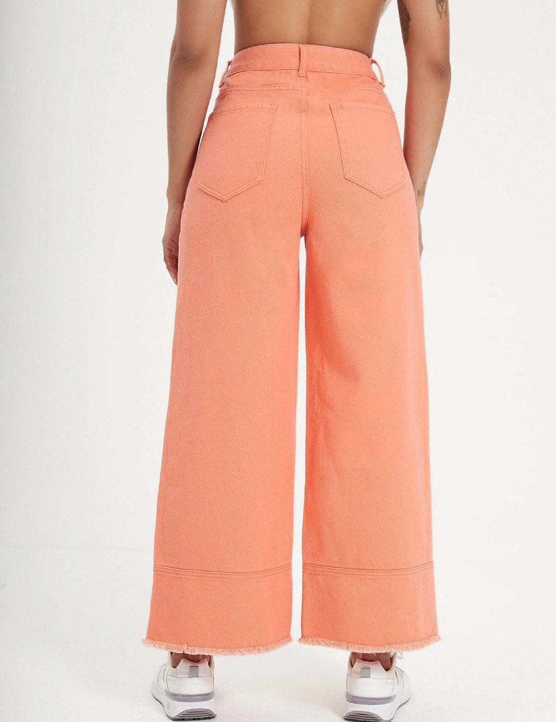 Kotty Women Clean Look Wide Leg High-Rise Frayed Denim Cotton Stretchable Jeans