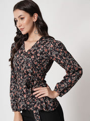 Kotty Women Floral Printed V-neck Wrap Top
