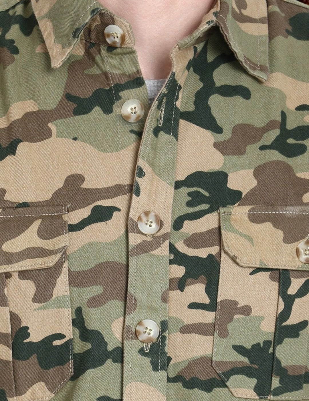Kotty Men Spread Collar Camouflage Printed Open Front Cotton Jacket