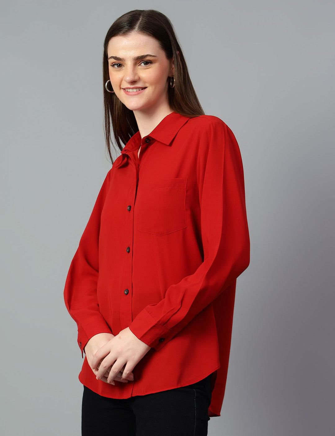Kotty Women Comfort Spread Collar Solid Oversized Casual Shirt