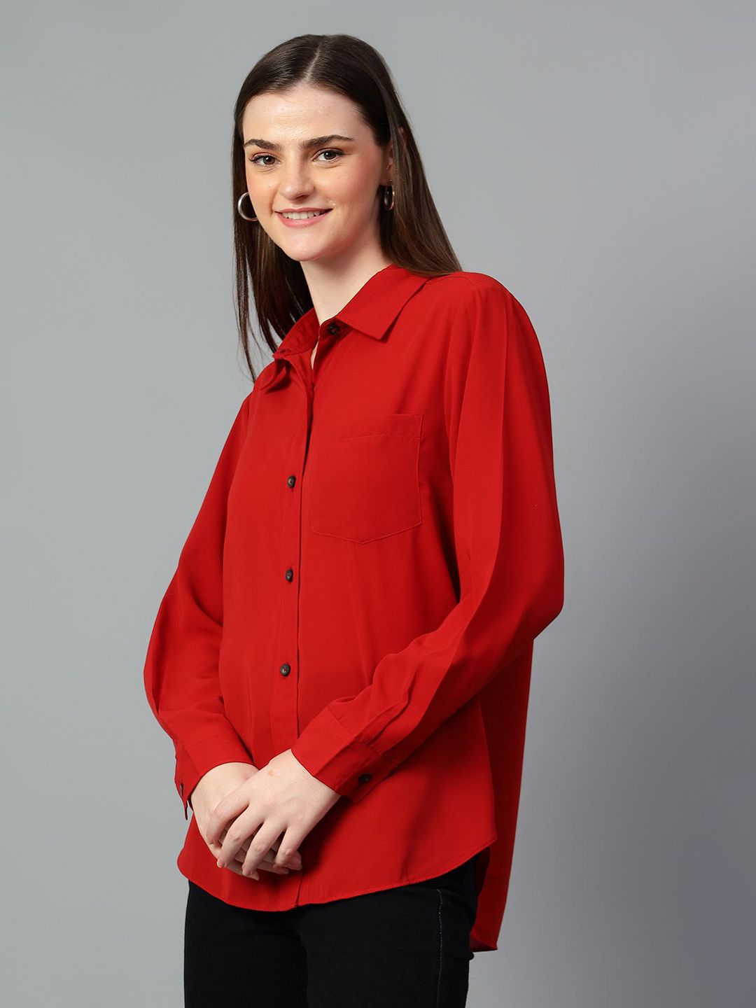 Kotty Women Comfort Spread Collar Solid Oversized Casual Shirt