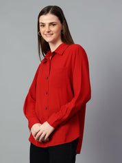 Kotty Women Comfort Spread Collar Solid Oversized Casual Shirt
