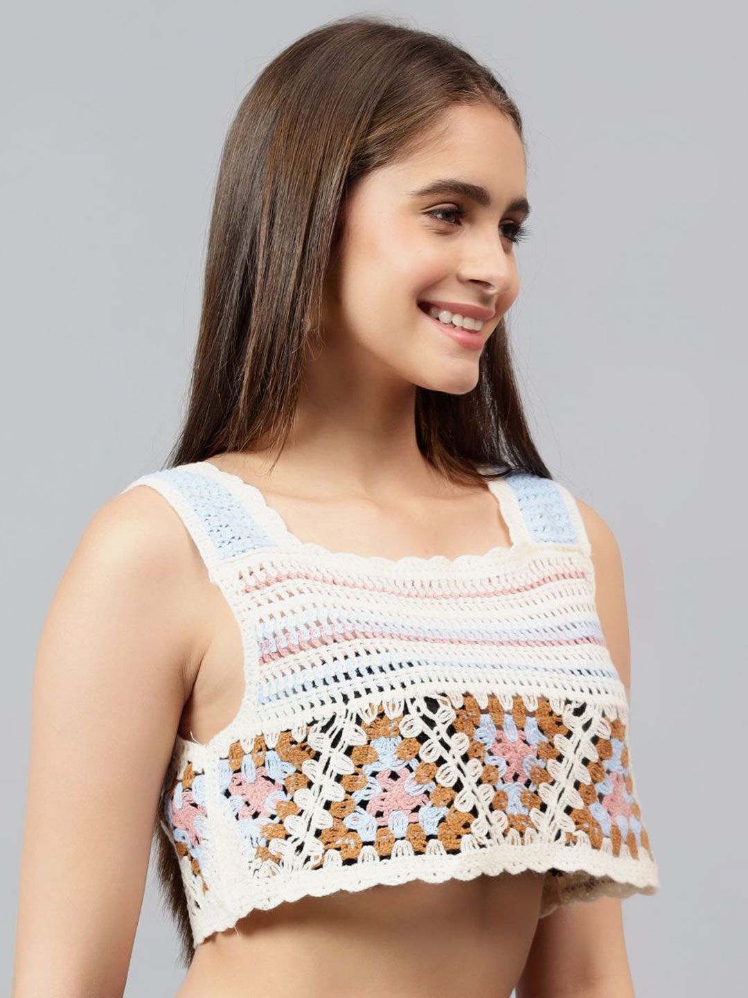 Kotty Women Self Design Square Neck Cotton Top