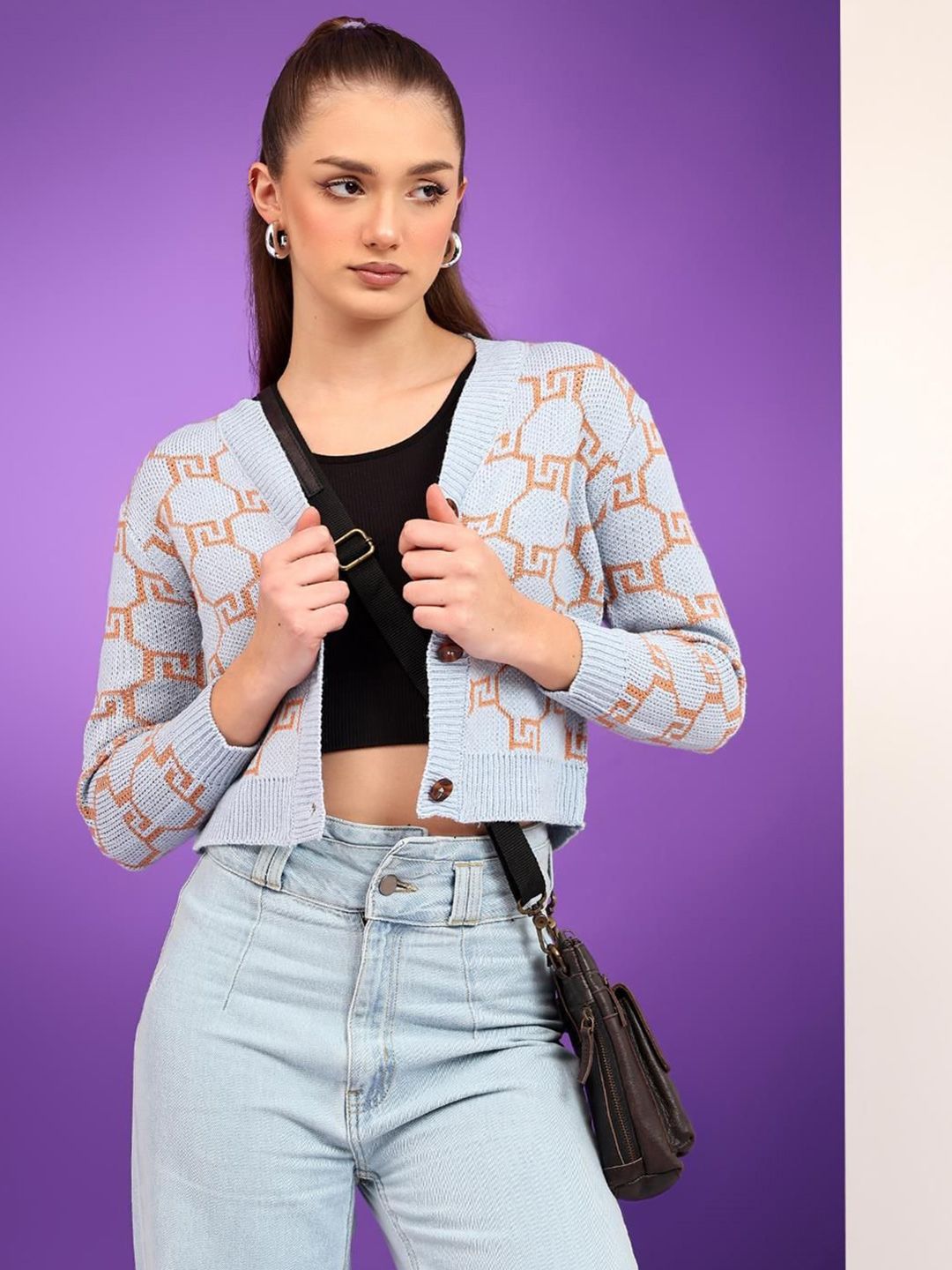 Kotty Women Self Design Crop Cardigan