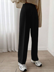 Kotty Women Relaxed Straight Leg Straight Fit High-Rise Pleated Trousers