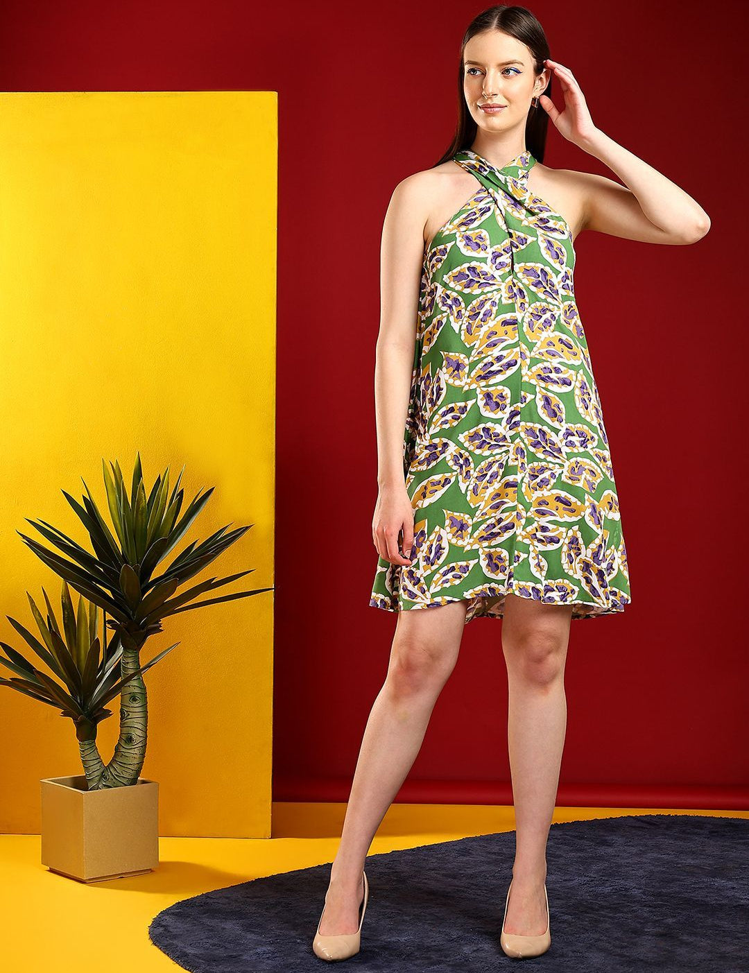 Kotty Print Halter Neck A-Line Dress