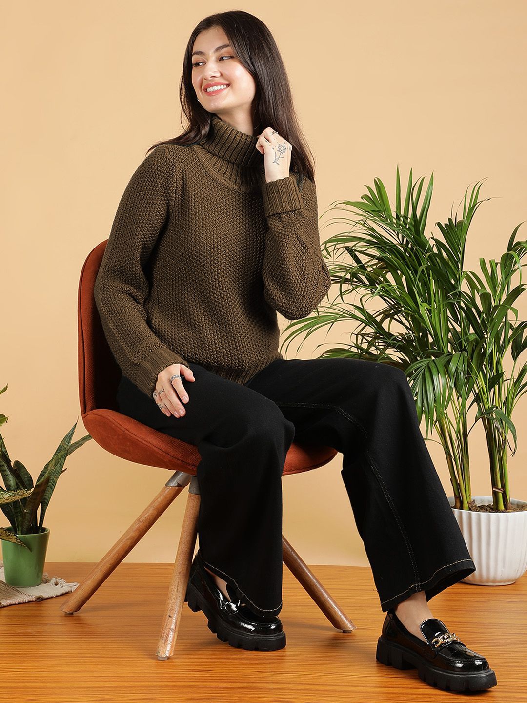 Kotty Women Turtle Neck Long Sleeves Pullover