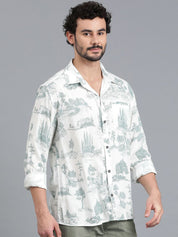 Kotty Men Cuban Collar Graphic Printed Cotton Casual Shirt